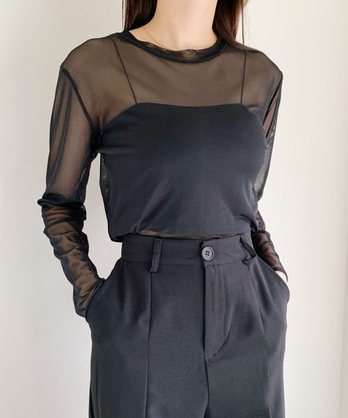 CLEA（クレア）の「メッシュシアートップス（Tシャツ/カットソー・レディース・ホワイト/ブラック・FREE）」の7枚目の写真