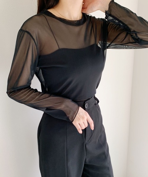 CLEA（クレア）の「メッシュシアートップス（Tシャツ/カットソー・レディース・ホワイト/ブラック・FREE）」の9枚目の写真