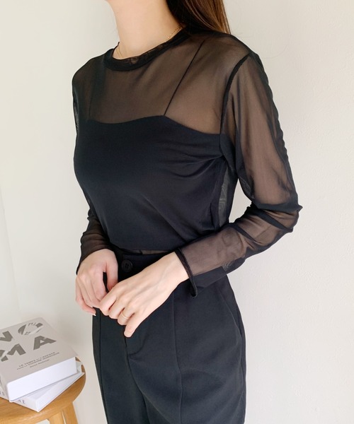 CLEA（クレア）の「メッシュシアートップス（Tシャツ/カットソー・レディース・ホワイト/ブラック・FREE）」の10枚目の写真