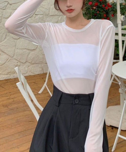 CLEA（クレア）の「メッシュシアートップス（Tシャツ/カットソー・レディース・ホワイト/ブラック・FREE）」の12枚目の写真