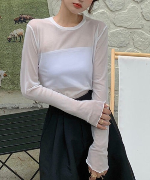 CLEA（クレア）の「メッシュシアートップス（Tシャツ/カットソー・レディース・ホワイト/ブラック・FREE）」の13枚目の写真