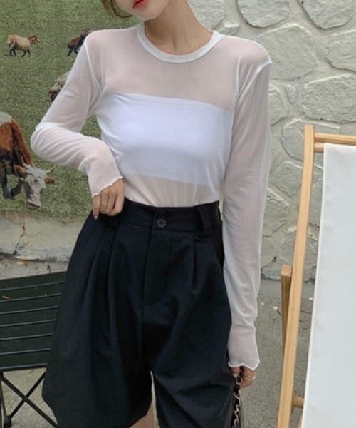 CLEA（クレア）の「メッシュシアートップス（Tシャツ/カットソー・レディース・ホワイト/ブラック・FREE）」の14枚目の写真