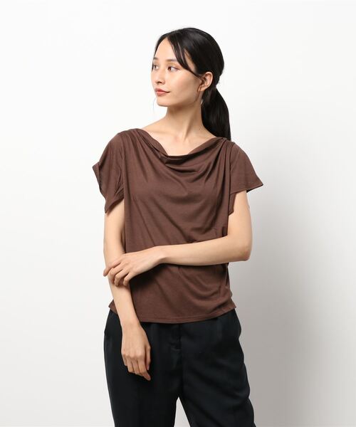 SISLEY(シスレー)の「コットンモダールドレープ半袖Tシャツ・カットソー(Tシャツ/カットソー・レディース・ブラック/ダークブラウン/ライトベージュ・MEDIUM/SMALL/X-SMALL)」の16枚目の写真