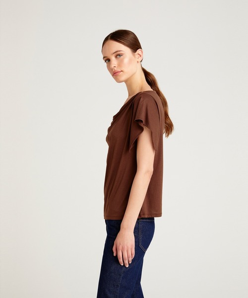 SISLEY(シスレー)の「コットンモダールドレープ半袖Tシャツ・カットソー(Tシャツ/カットソー・レディース・ブラック/ダークブラウン/ライトベージュ・MEDIUM/SMALL/X-SMALL)」の7枚目の写真