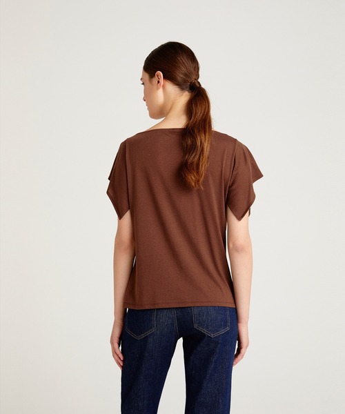 SISLEY(シスレー)の「コットンモダールドレープ半袖Tシャツ・カットソー(Tシャツ/カットソー・レディース・ブラック/ダークブラウン/ライトベージュ・MEDIUM/SMALL/X-SMALL)」の8枚目の写真