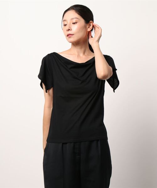SISLEY(シスレー)の「コットンモダールドレープ半袖Tシャツ・カットソー(Tシャツ/カットソー・レディース・ブラック/ダークブラウン/ライトベージュ・MEDIUM/SMALL/X-SMALL)」の17枚目の写真