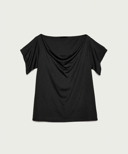 SISLEY(シスレー)の「コットンモダールドレープ半袖Tシャツ・カットソー(Tシャツ/カットソー・レディース・ブラック/ダークブラウン/ライトベージュ・MEDIUM/SMALL/X-SMALL)」の15枚目の写真