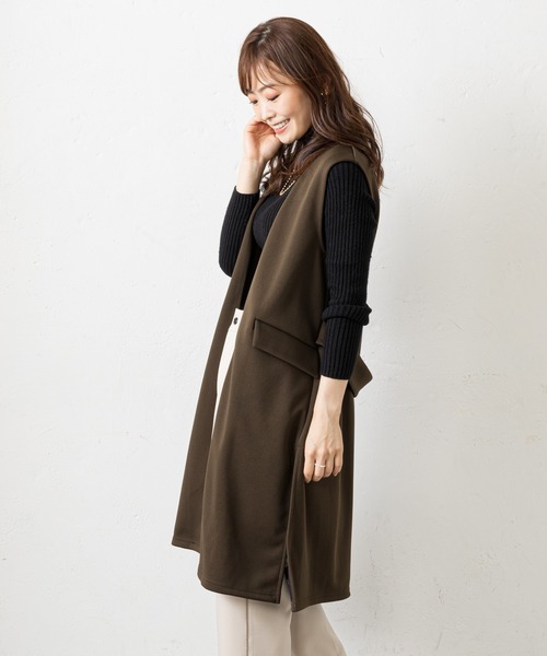 prose verse（プロズヴェール）の「ダブルフェイスバックベルトジレ（ベスト・レディース・ブラック/カーキ/モカ・ﾌﾘ-）」の14枚目の写真