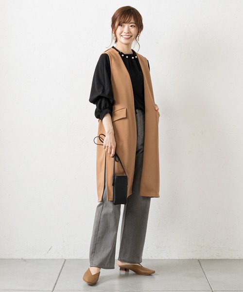 prose verse（プロズヴェール）の「ダブルフェイスバックベルトジレ（ベスト・レディース・ブラック/カーキ/モカ・ﾌﾘ-）」の5枚目の写真