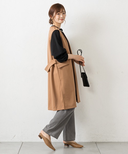 prose verse（プロズヴェール）の「ダブルフェイスバックベルトジレ（ベスト・レディース・ブラック/カーキ/モカ・ﾌﾘ-）」の15枚目の写真