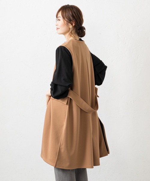 prose verse（プロズヴェール）の「ダブルフェイスバックベルトジレ（ベスト・レディース・ブラック/カーキ/モカ・ﾌﾘ-）」の6枚目の写真