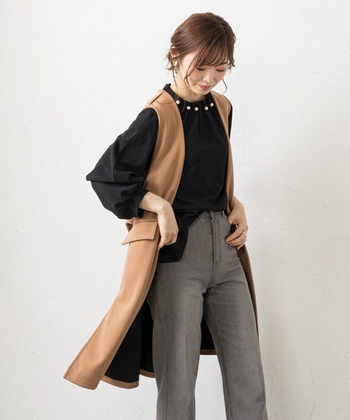 prose verse（プロズヴェール）の「ダブルフェイスバックベルトジレ（ベスト・レディース・ブラック/カーキ/モカ・ﾌﾘ-）」の11枚目の写真