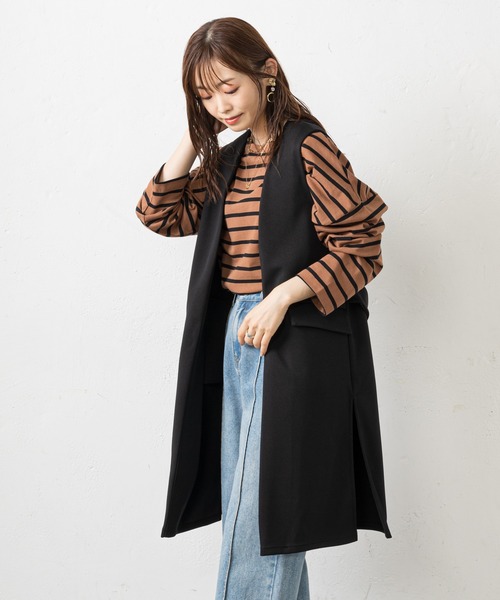 prose verse（プロズヴェール）の「ダブルフェイスバックベルトジレ（ベスト・レディース・ブラック/カーキ/モカ・ﾌﾘ-）」の12枚目の写真