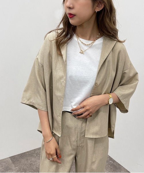 apres jour mignon（アプレジュールミニョン）の「開襟シャツ【SETUP可能】【ZOZOTOWN限定アイテム】（シャツ/ブラウス・レディース・ベージュ/ブラック/カーキ・フリー/X-LARGE）」の3枚目の写真