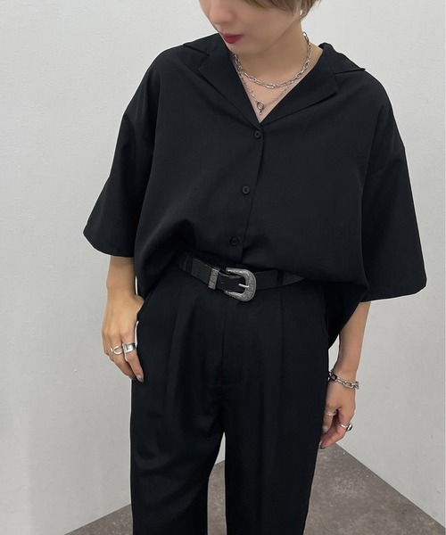 apres jour mignon（アプレジュールミニョン）の「開襟シャツ【SETUP可能】【ZOZOTOWN限定アイテム】（シャツ/ブラウス・レディース・ベージュ/ブラック/カーキ・フリー/X-LARGE）」の6枚目の写真