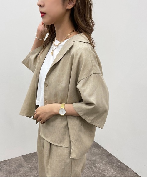 apres jour mignon（アプレジュールミニョン）の「開襟シャツ【SETUP可能】【ZOZOTOWN限定アイテム】（シャツ/ブラウス・レディース・ベージュ/ブラック/カーキ・フリー/X-LARGE）」の12枚目の写真