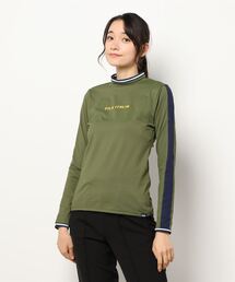 【FILA GOLF/フィラゴルフ】フロントロゴ モックネック 袖ライン ストレッチ ロンT/UVカット/保温