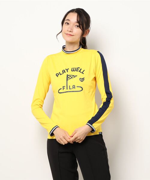 FILA(フィラ)の「【FILA GOLF/フィラゴルフ】フロントロゴ モックネック 袖ライン ストレッチ ロンT/UVカット/保温(Tシャツ/カットソー・レディース・カーキ/イエロー/ホワイト/ライトピンク/ネイビー/オレンジ・M/LL/L)」の4枚目の写真