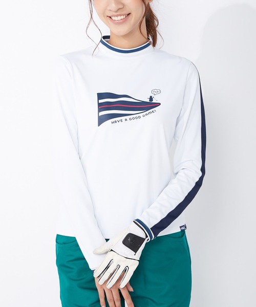 FILA(フィラ)の「【FILA GOLF/フィラゴルフ】フロントロゴ モックネック 袖ライン ストレッチ ロンT/UVカット/保温(Tシャツ/カットソー・レディース・カーキ/イエロー/ホワイト/ライトピンク/ネイビー/オレンジ・M/LL/L)」の2枚目の写真