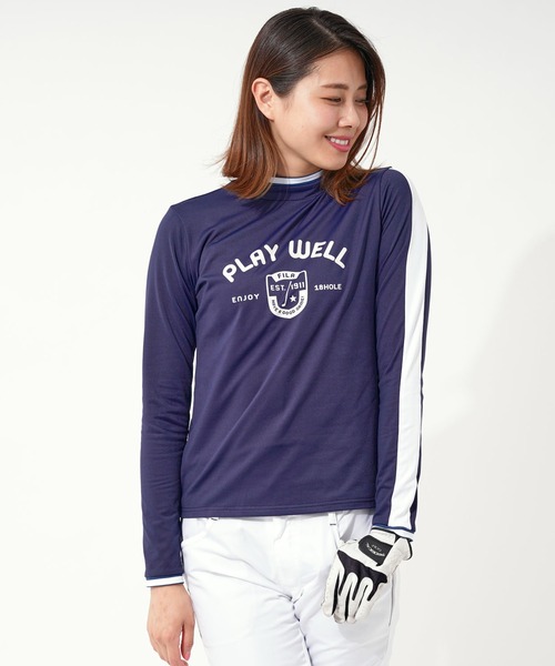FILA(フィラ)の「【FILA GOLF/フィラゴルフ】フロントロゴ モックネック 袖ライン ストレッチ ロンT/UVカット/保温(Tシャツ/カットソー・レディース・カーキ/イエロー/ホワイト/ライトピンク/ネイビー/オレンジ・M/LL/L)」の9枚目の写真