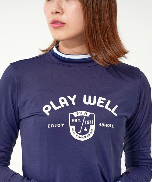 FILA(フィラ)の「【FILA GOLF/フィラゴルフ】フロントロゴ モックネック 袖ライン ストレッチ ロンT/UVカット/保温(Tシャツ/カットソー・レディース・カーキ/イエロー/ホワイト/ライトピンク/ネイビー/オレンジ・M/LL/L)」の22枚目の写真