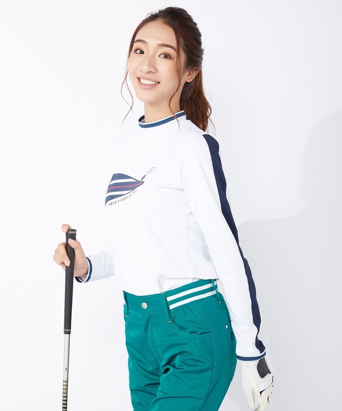 FILA(フィラ)の「【FILA GOLF/フィラゴルフ】フロントロゴ モックネック 袖ライン ストレッチ ロンT/UVカット/保温(Tシャツ/カットソー・レディース・カーキ/イエロー/ホワイト/ライトピンク/ネイビー/オレンジ・M/LL/L)」の7枚目の写真