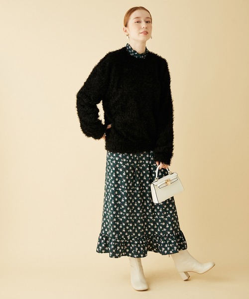 MADEMOISELLE ROPE'(マドモアゼル ロペ)の「【TEAK】ブークレロングスリーブトップス(Tシャツ/カットソー・レディース・ブラック/キナリ・FREE)」の5枚目の写真