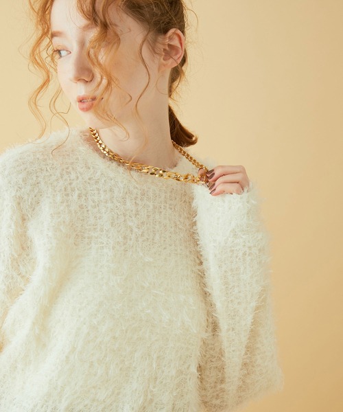 MADEMOISELLE ROPE'(マドモアゼル ロペ)の「【TEAK】ブークレロングスリーブトップス(Tシャツ/カットソー・レディース・ブラック/キナリ・FREE)」の6枚目の写真