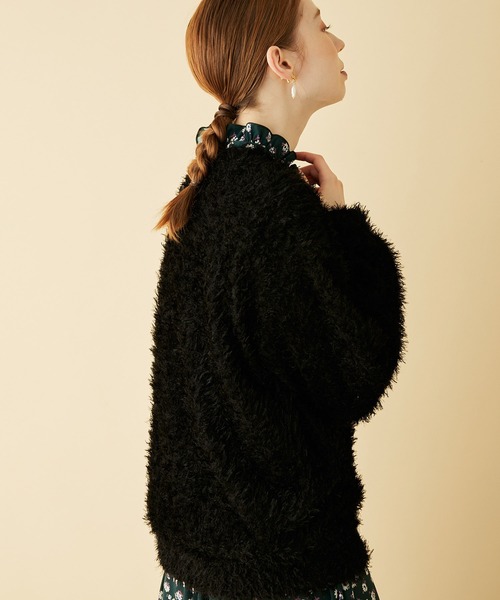 MADEMOISELLE ROPE'(マドモアゼル ロペ)の「【TEAK】ブークレロングスリーブトップス(Tシャツ/カットソー・レディース・ブラック/キナリ・FREE)」の3枚目の写真