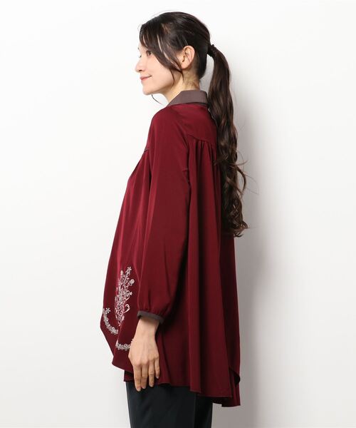axes femme（アクシーズファム）の「裾刺繍シャツチュニック（チュニック・レディース・ワイン/ブルー/グレー・MEDIUM）」の5枚目の写真