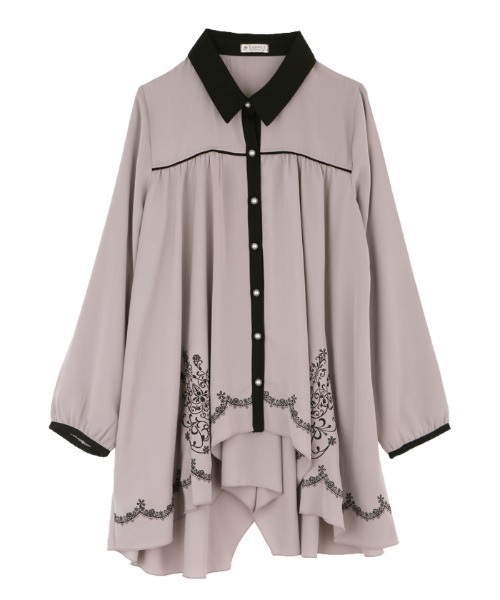 axes femme（アクシーズファム）の「裾刺繍シャツチュニック（チュニック・レディース・ワイン/ブルー/グレー・MEDIUM）」の2枚目の写真