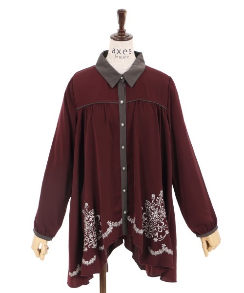axes femme（アクシーズファム）の「裾刺繍シャツチュニック（チュニック・レディース・ワイン/ブルー/グレー・MEDIUM）」の6枚目の写真