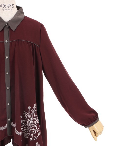 axes femme（アクシーズファム）の「裾刺繍シャツチュニック（チュニック・レディース・ワイン/ブルー/グレー・MEDIUM）」の16枚目の写真