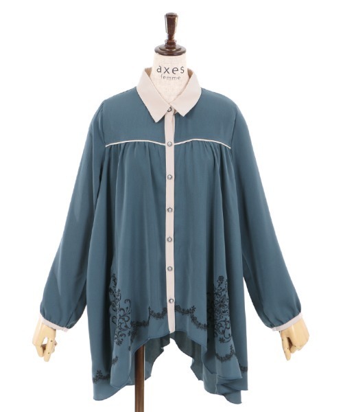 axes femme（アクシーズファム）の「裾刺繍シャツチュニック（チュニック・レディース・ワイン/ブルー/グレー・MEDIUM）」の17枚目の写真