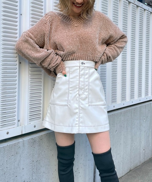 SPIRALGIRL（スパイラルガール）の「合皮ステッチミニスカート（スカート・レディース・ホワイト/ブラック・FREE）」の6枚目の写真