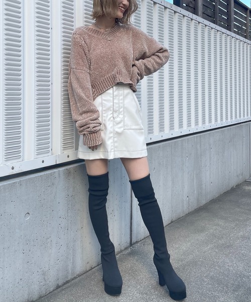 SPIRALGIRL（スパイラルガール）の「合皮ステッチミニスカート（スカート・レディース・ホワイト/ブラック・FREE）」の7枚目の写真