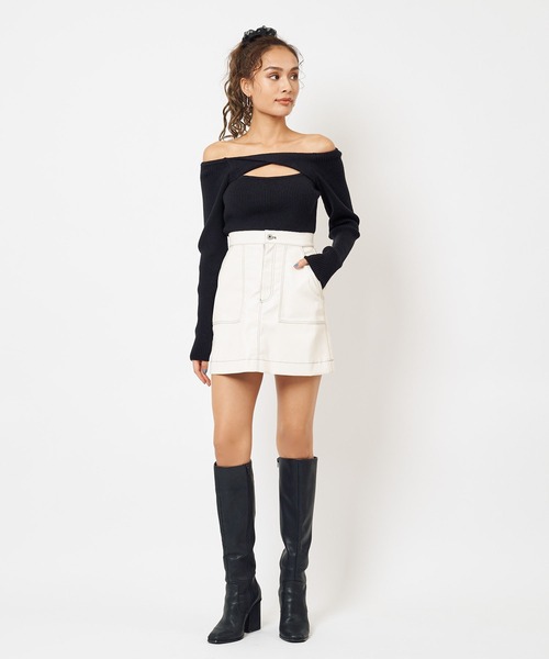 SPIRALGIRL（スパイラルガール）の「合皮ステッチミニスカート（スカート・レディース・ホワイト/ブラック・FREE）」の9枚目の写真