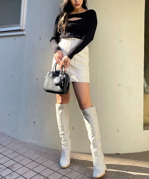 SPIRALGIRL（スパイラルガール）の「合皮ステッチミニスカート（スカート・レディース・ホワイト/ブラック・FREE）」の19枚目の写真