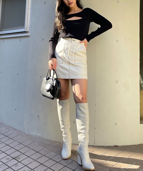 SPIRALGIRL（スパイラルガール）の「合皮ステッチミニスカート（スカート・レディース・ホワイト/ブラック・FREE）」の20枚目の写真