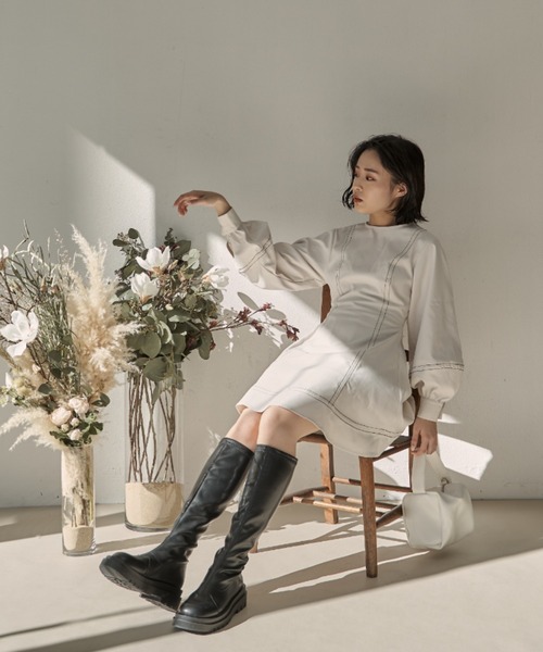 VANNIE U（ヴァニーユー）の「ステッチミニワンピース（ワンピース・レディース・ホワイト/ライトグリーン・FREE）」の3枚目の写真