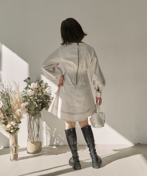 VANNIE U（ヴァニーユー）の「ステッチミニワンピース（ワンピース・レディース・ホワイト/ライトグリーン・FREE）」の14枚目の写真