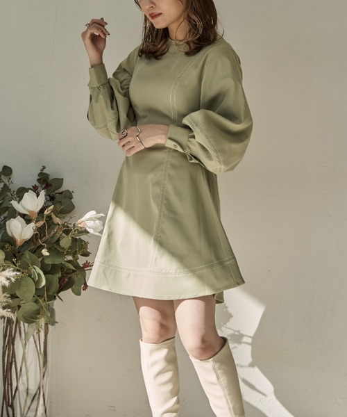 VANNIE U（ヴァニーユー）の「ステッチミニワンピース（ワンピース・レディース・ホワイト/ライトグリーン・FREE）」の15枚目の写真