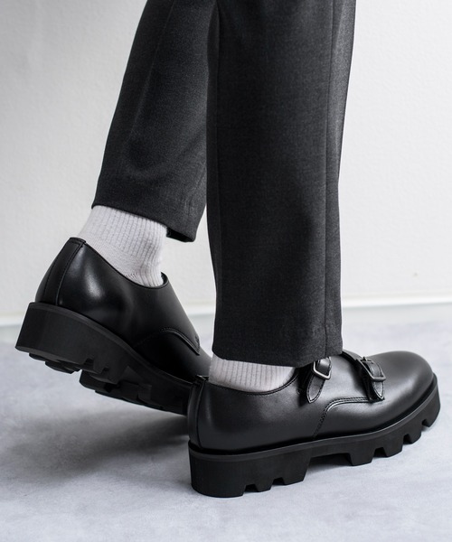 And A（アンドエー）の「PADRONE パドローネ / DOUBLE MONK STRAP with Chunky Sole ダブルモンクストラップシューズ（チャンキーソール） トラックソール / PU8759-2006（ブーツ・メンズ・ブラック・41/42/40）」の13枚目の写真