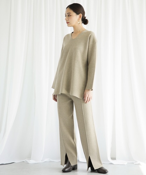 ENNEA（エンネア）の「【2021AW】抗ピリング×モダールヤーン　長袖ニットプルオーバー＆裾スリットニットパンツ2点セットアップ（ニット/セーター・レディース・チャコールグレー/ベージュ/ブラウン/オフホワイト/ライトグリーン・M）」の4枚目の写真