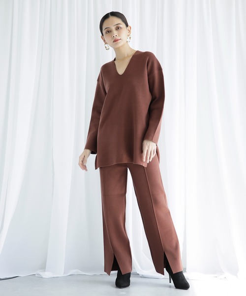 ENNEA（エンネア）の「【2021AW】抗ピリング×モダールヤーン　長袖ニットプルオーバー＆裾スリットニットパンツ2点セットアップ（ニット/セーター・レディース・チャコールグレー/ベージュ/ブラウン/オフホワイト/ライトグリーン・M）」の3枚目の写真