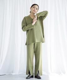 ENNEA | 【2021AW】抗ピリング×モダールヤーン 長袖ニットプルオーバー&裾スリットニットパンツ2点セットアップ(ニット/セーター)