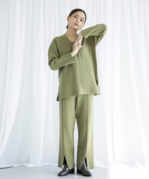 ENNEA（エンネア）の「【2021AW】抗ピリング×モダールヤーン　長袖ニットプルオーバー＆裾スリットニットパンツ2点セットアップ（ニット/セーター・レディース・チャコールグレー/ベージュ/ブラウン/オフホワイト/ライトグリーン・M）」の5枚目の写真