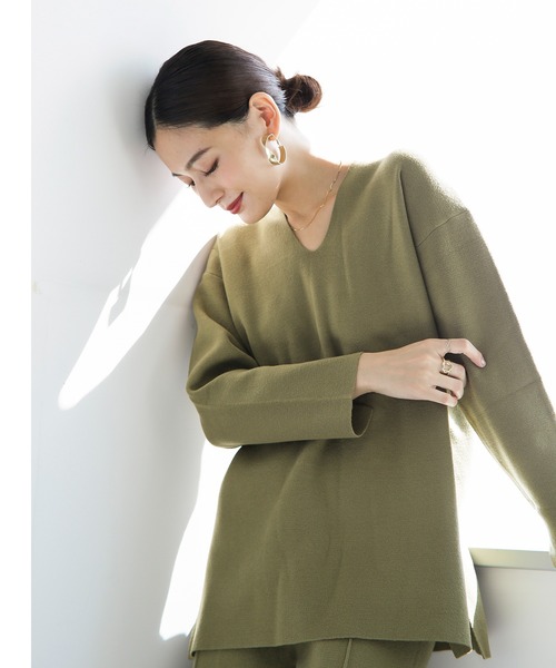 ENNEA（エンネア）の「【2021AW】抗ピリング×モダールヤーン　長袖ニットプルオーバー＆裾スリットニットパンツ2点セットアップ（ニット/セーター・レディース・チャコールグレー/ベージュ/ブラウン/オフホワイト/ライトグリーン・M）」の15枚目の写真