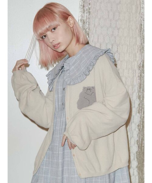 merry jenny（メリージェニー）の「cat&cat カーディガン（カーディガン/ボレロ・レディース・ブラック/オフホワイト・FREE）」の2枚目の写真