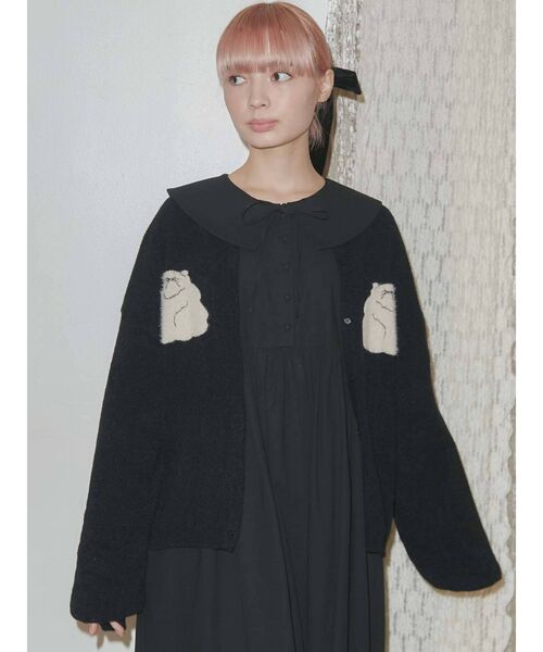 merry jenny（メリージェニー）の「cat&cat カーディガン（カーディガン/ボレロ・レディース・ブラック/オフホワイト・FREE）」の4枚目の写真